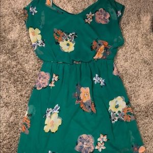 Green floral mini dress